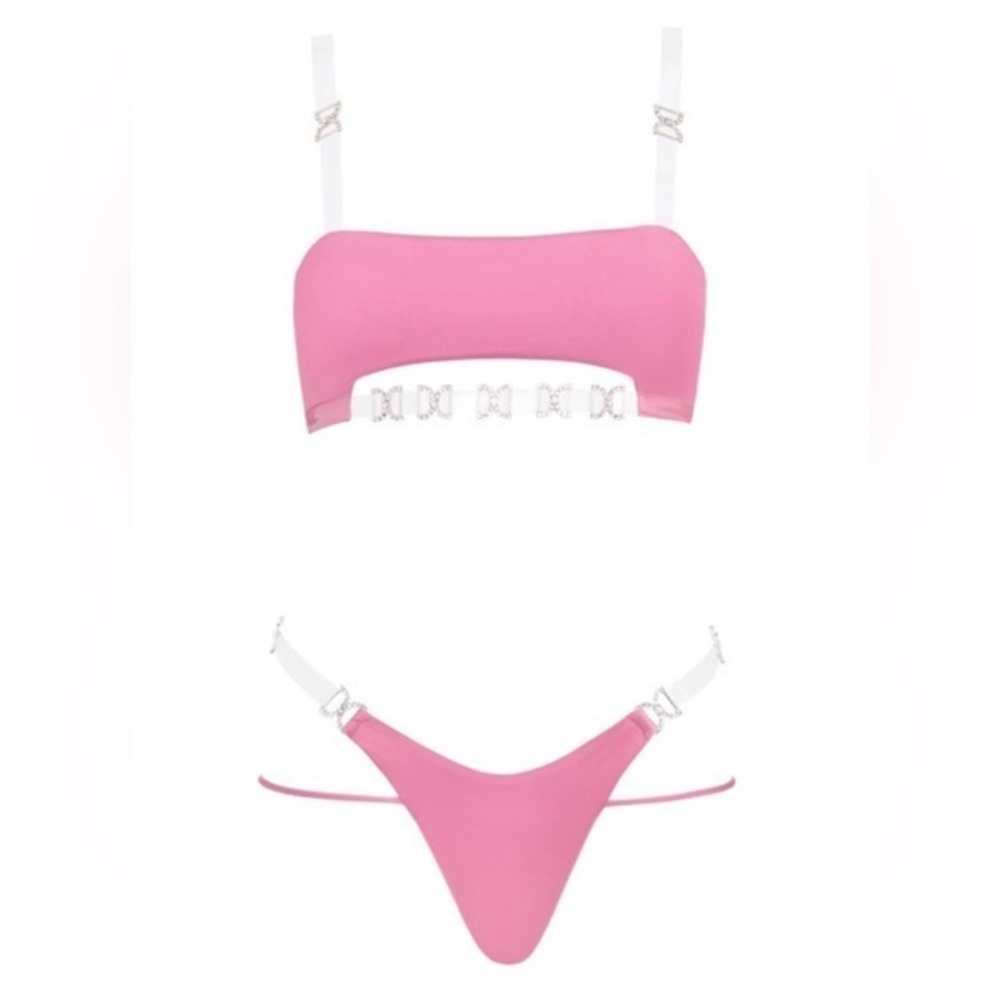 Monica Hansen Beachwear Shine Like A Diamond Pink Bikini Set Size Small
